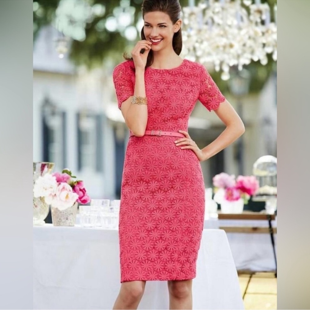 Talbots Coral Pink Lace Overlay Dress